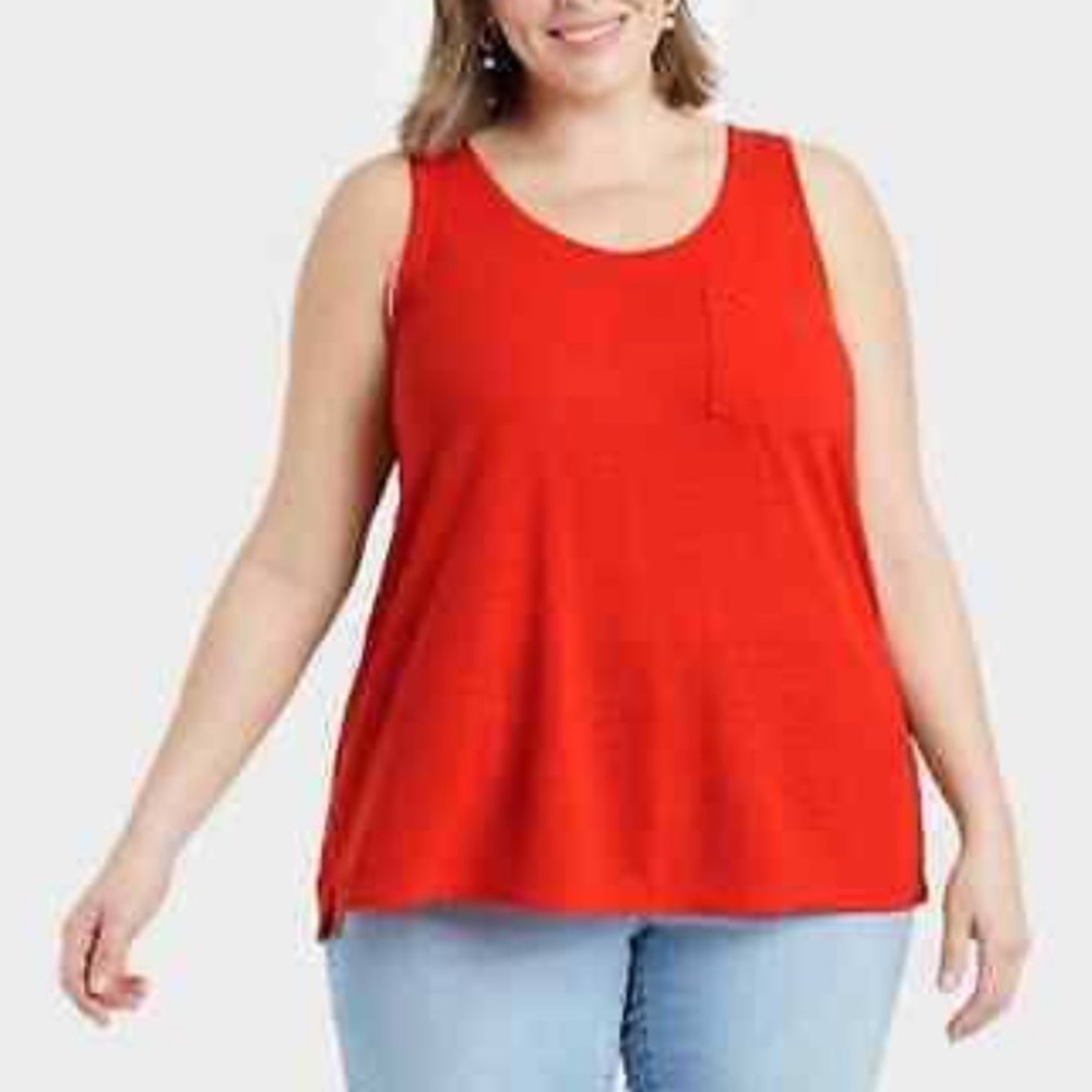 Ava & Viv Linen Tank Top Cami Plus Sz 3X Layer Shell Scoop Casual Coastal Orange